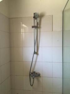 La salle de bains est pourvue d'une douche avec un pommeau de douche. dans l'établissement Polonnaruwa Holiday Inn, à Polonnâruvâ