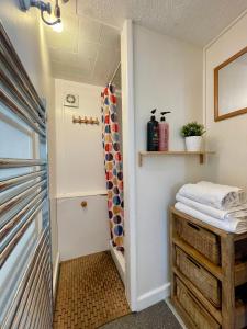 a bathroom with a shower and a toilet at The Granary in Braunton