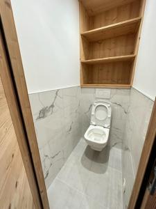 a bathroom with a white toilet in a room at TIGNES VAL CLARET A LA CONQUETE DES SOMMETS MOUTIERE B23 in Tignes