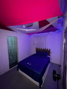 a bedroom with a bed with a red ceiling at Color'Es Club in El Colegio