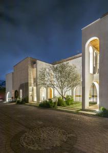 サンミゲル・デ・アジェンデにあるCasas y Suites Indigo San Miguelの前に木がある大きな建物