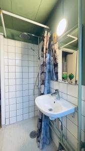 bagno con lavandino e specchio di ApartmentInCopenhagen Apartment 1583 a Copenaghen