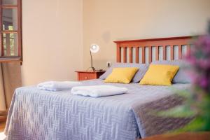 Hotel Pintó Terraza في إيسكيل: غرفة نوم عليها سرير ووسادتين