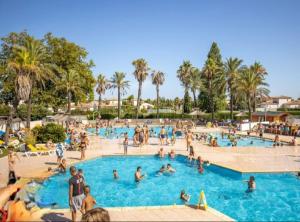 een groep mensen in een zwembad in een resort bij Mobilhome 6 à 8 personnes camping 4 etoiles in Saint-Cyprien