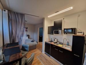 a room with a kitchen and a living room at Katrins-Wohntraum in Rendsburg