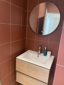 ein Bad mit einem Waschbecken und einem Spiegel in der Unterkunft Terra City West in Amsterdam