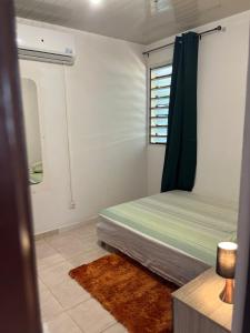 a small bedroom with a bed and a window at SIMPLISSIME T4 à KOUROU in Kourou