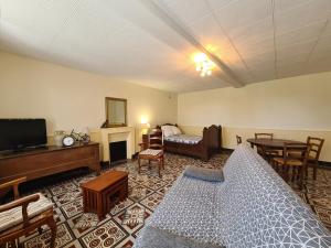 Sala de estar con cama y TV en Gîte Aigurande, 2 pièces, 5 personnes - FR-1-591-1, en Aigurande