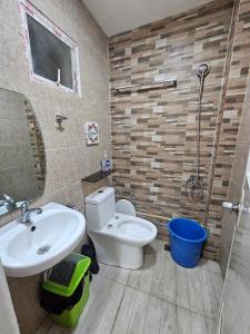 a bathroom with a toilet and a sink and a shower at 3MC Guest House in Butuan