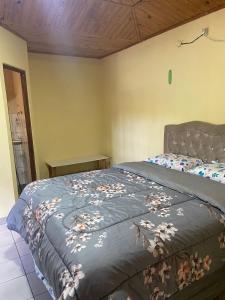 - une chambre avec un lit et une couette bleue dans l'établissement La Casa Del Lago, à Posadas