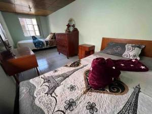 a bedroom with a large bed with a dresser and sidx sidx sidx at Villa Paquita - Arco de Bellavista in Riobamba