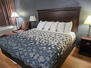 a hotel room with a bed and a chair at Econo Lodge Biltmore in Asheville