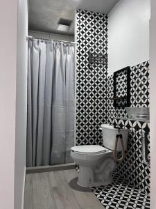 a bathroom with a toilet and a shower at Casa De Campo Mirador H&L in San Antonio de las Alzanas +87 photos