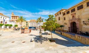 una strada in una città con un albero e edifici di Apartamento Andalucía Centro III ad Antequera