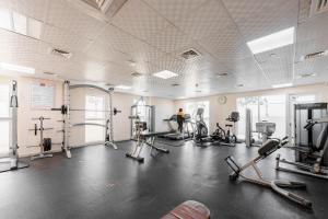 a gym with several treadmills and exercise bikes at Great Gatsby's Home in Dubai