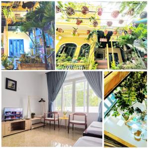 uma colagem de fotos de um quarto com plantas em Q' Homestay Garden Villa em Hue
