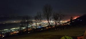 a view of a city at night with lights at Domki Widokowe Wooden Luxury Chalet in Ząb