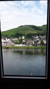 a view of a city from a window of a lake at Mosel View Old Town Apartments in Zell an der Mosel