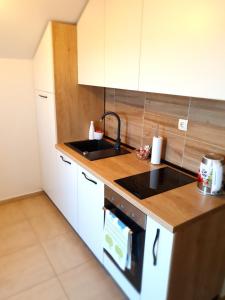 a kitchen with a sink and a stove at Apartman Magdalena in Knin