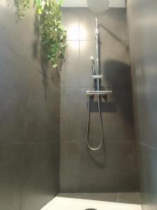 La salle de bains est pourvue d'une douche avec un tuyau. dans l'établissement La Locomotive, à Sausset-les-Pins