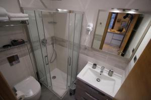 a bathroom with a shower and a sink and a toilet at Apartment King mit zwei Schlafzimmer in Fjesa