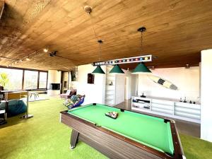 uma sala de estar com uma mesa de bilhar em Pool, Jacuzzi, Games, Nature em Adliswil