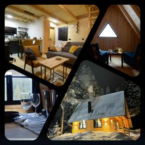a collage of a living room and a house at Gorske Vile Jahorina in Jahorina
