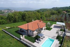 una vista aérea de una casa con piscina en Villa Olea by Istrabook, en Vižinada