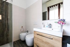 La salle de bains est pourvue d'un lavabo, de toilettes et d'une douche. dans l'établissement Malpensa Express, à Vizzola Ticino
