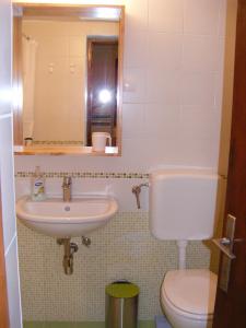 a bathroom with a sink and a toilet and a mirror at Apartment Petra in Tribunj