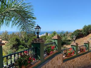 a balcony with flowers and a street light at Hotel Villa San Francisco in Marbella