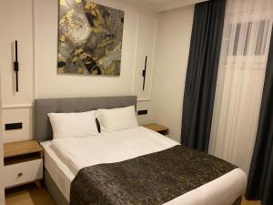 1 dormitorio con 1 cama y una pintura en la pared en Rafael Hotel en Manavgat