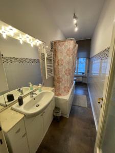 łazienka z umywalką, toaletą i prysznicem w obiekcie CASA DEL LAGO w mieście Omegna +37 zdjęć