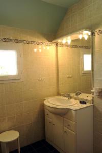ein Bad mit einem Waschbecken und einem Spiegel in der Unterkunft Le four banal in Bligny