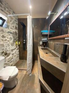 bagno con servizi igienici bianchi e lavandino di Adeste to Lasithi Luxury Apartment a Mésa Lasithákion