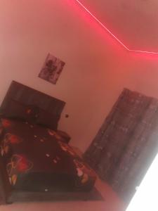 a bedroom with a bed and a red ceiling at Bijoux Harhoura in El Harhoura