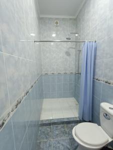 a bathroom with a shower and a toilet in it at Ровный in Almaty