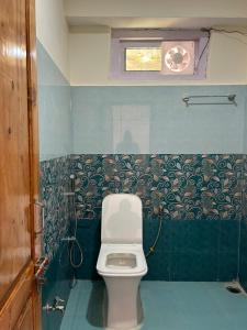 a bathroom with a white toilet in a room at Aarav Homestay in Kalpa