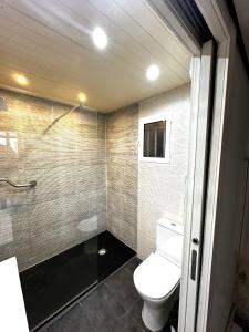 a bathroom with a toilet and a shower at Botanico Silence in Valencia