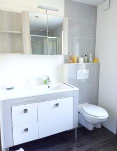 a white bathroom with a toilet and a sink at Appartement de 2 chambres avec terrasse amenagee et wifi a Mittlach in Mittlach