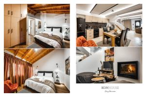 un collage de cuatro fotos de una habitación de hotel en KONHOUSE στο ιστορικό κέντρο, en Ioannina