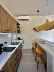 cocina con fregadero y lavadora en Serenity Suites, en Halki