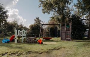 einen Park mit Spielplatz mit Schaukel in der Unterkunft Finse Woning op Camping De Tulpenweide in Breezand