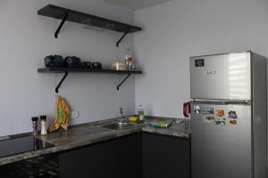 キシナウにあるAna's Apartmentのキッチン(ステンレス製の冷蔵庫、シンク付)