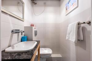 La salle de bains est pourvue d'un lavabo et de toilettes. dans l'établissement Gdańsk Old Town Apartment by ECRU GDA1, à Gdańsk