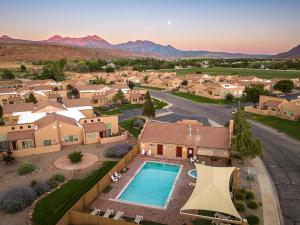 an aerial view of a home with a swimming pool at Rim Village I1 in Moab