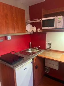 a small kitchen with a sink and a microwave at For Student Only City Living Studios in the heart of Coventry at Market Way in Coventry