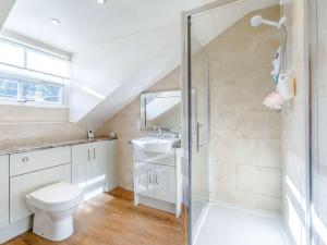 y baño con aseo, lavabo y ducha. en 3 Bed in Rowlands Gill 86802, en Stanley