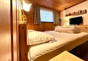 索姆勒茲的住宿－South Soul Cottage，一间卧室配有两张床,并在房间内配有电视