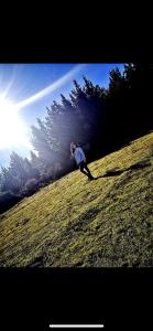 a person standing in a field flying a kite at Casa mantul in Parral